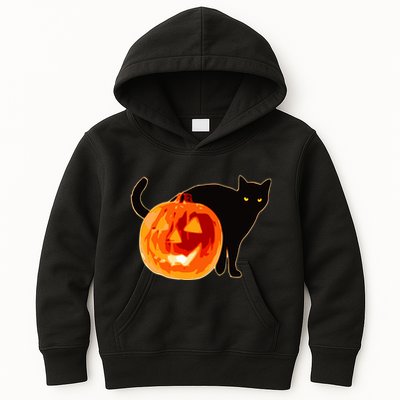 Creepy Pumpkin Jack O Lantern Black Cat Halloween Kids Hoodie