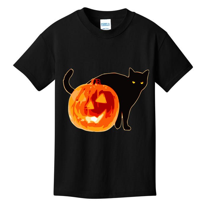 Creepy Pumpkin Jack O Lantern Black Cat Halloween Kids T-Shirt