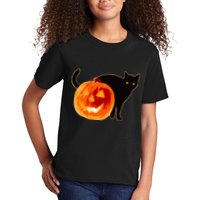 Creepy Pumpkin Jack O Lantern Black Cat Halloween Kids T-Shirt