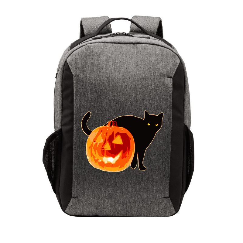 Creepy Pumpkin Jack O Lantern Black Cat Halloween Vector Backpack