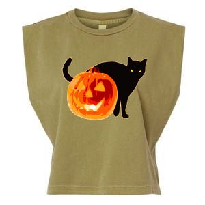 Creepy Pumpkin Jack O Lantern Black Cat Halloween Garment-Dyed Women's Muscle Tee