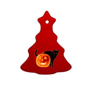 Creepy Pumpkin Jack O Lantern Black Cat Halloween Ceramic Tree Ornament