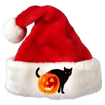 Creepy Pumpkin Jack O Lantern Black Cat Halloween Premium Christmas Santa Hat