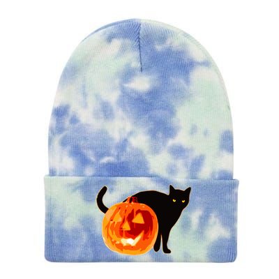 Creepy Pumpkin Jack O Lantern Black Cat Halloween Tie Dye 12in Knit Beanie