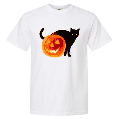 Creepy Pumpkin Jack O Lantern Black Cat Halloween Garment-Dyed Heavyweight T-Shirt