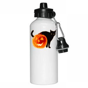 Creepy Pumpkin Jack O Lantern Black Cat Halloween Aluminum Water Bottle 