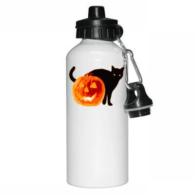 Creepy Pumpkin Jack O Lantern Black Cat Halloween Aluminum Water Bottle