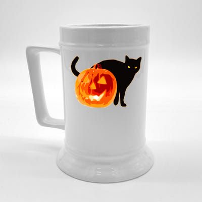 Creepy Pumpkin Jack O Lantern Black Cat Halloween Beer Stein