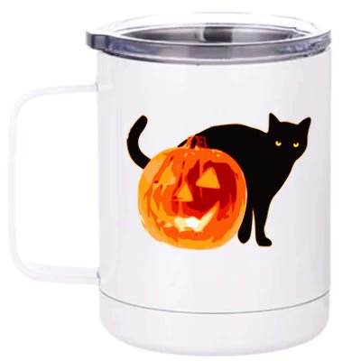 Creepy Pumpkin Jack O Lantern Black Cat Halloween 12 oz Stainless Steel Tumbler Cup