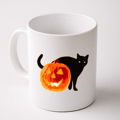 Creepy Pumpkin Jack O Lantern Black Cat Halloween Coffee Mug