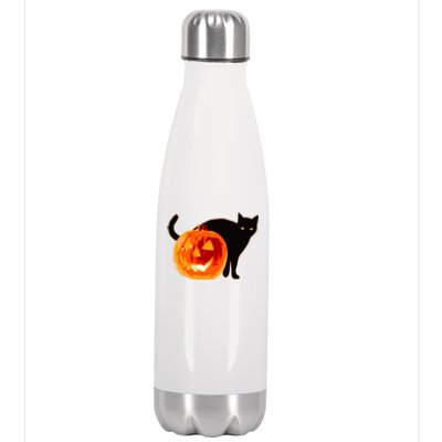 Creepy Pumpkin Jack O Lantern Black Cat Halloween Stainless Steel Insulated Water Bottle