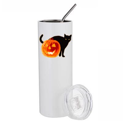 Creepy Pumpkin Jack O Lantern Black Cat Halloween Stainless Steel Tumbler