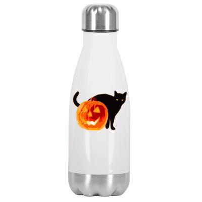 Creepy Pumpkin Jack O Lantern Black Cat Halloween Stainless Steel Insulated Water Bottle