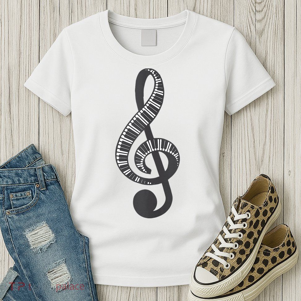Cute Piano Keyboard Treble Clef Music Note Art Music Gift Womens T-Shirt