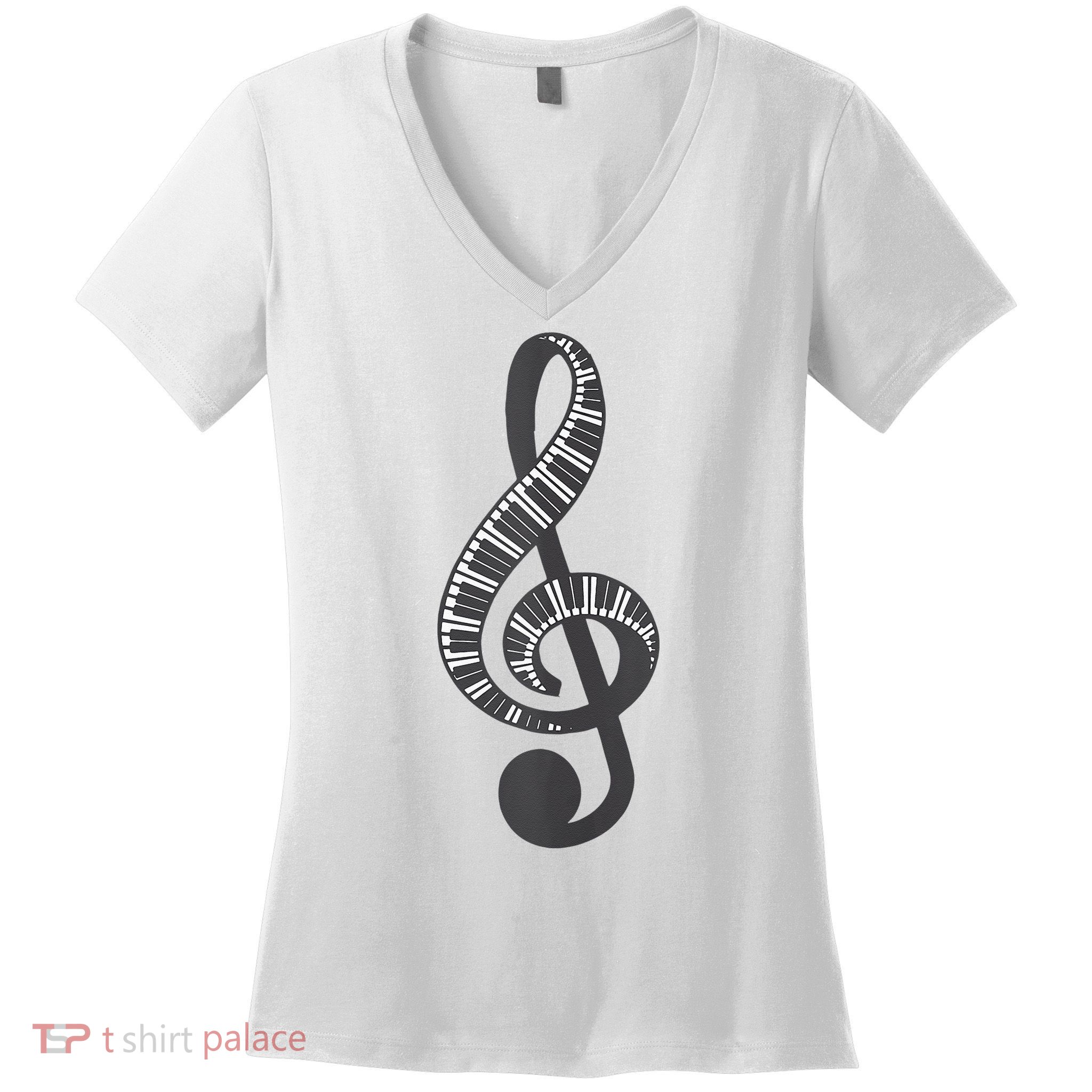 Cute Piano Keyboard Treble Clef Music Note Art Music Gift Women's V-Neck T-Shirt