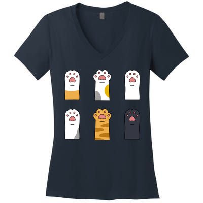 Cat Paw Kitten Lover Funny Claws Kitty Animal Pet Owner Women's V-Neck T-Shirt