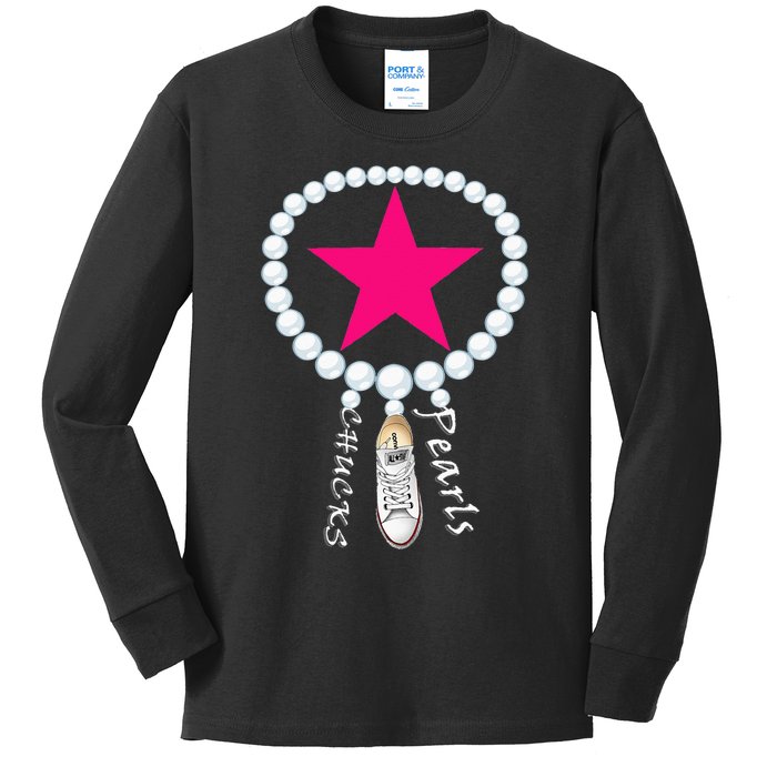 Chucks & Pearls Kamala Funny Converse Women Men Kids Long Sleeve Shirt