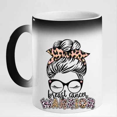 Cute Pink Leopard Print Breast Cancer Warrior 11oz Black Color Changing Mug