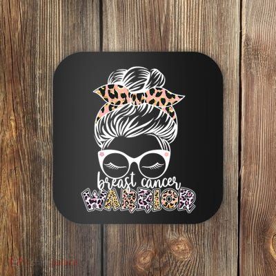 Cute Pink Leopard Print Breast Cancer Warrior Coaster