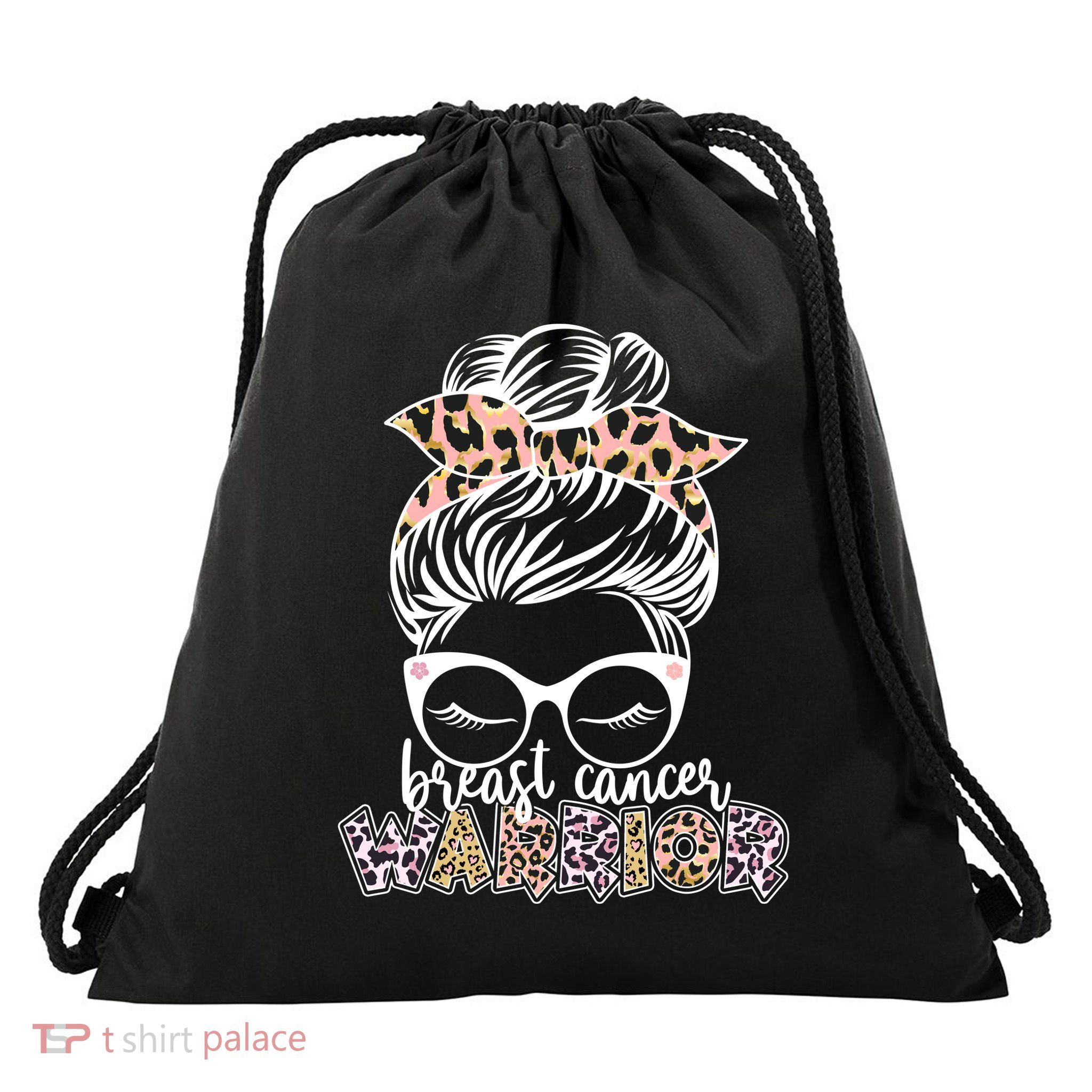 Cute Pink Leopard Print Breast Cancer Warrior Drawstring Bag