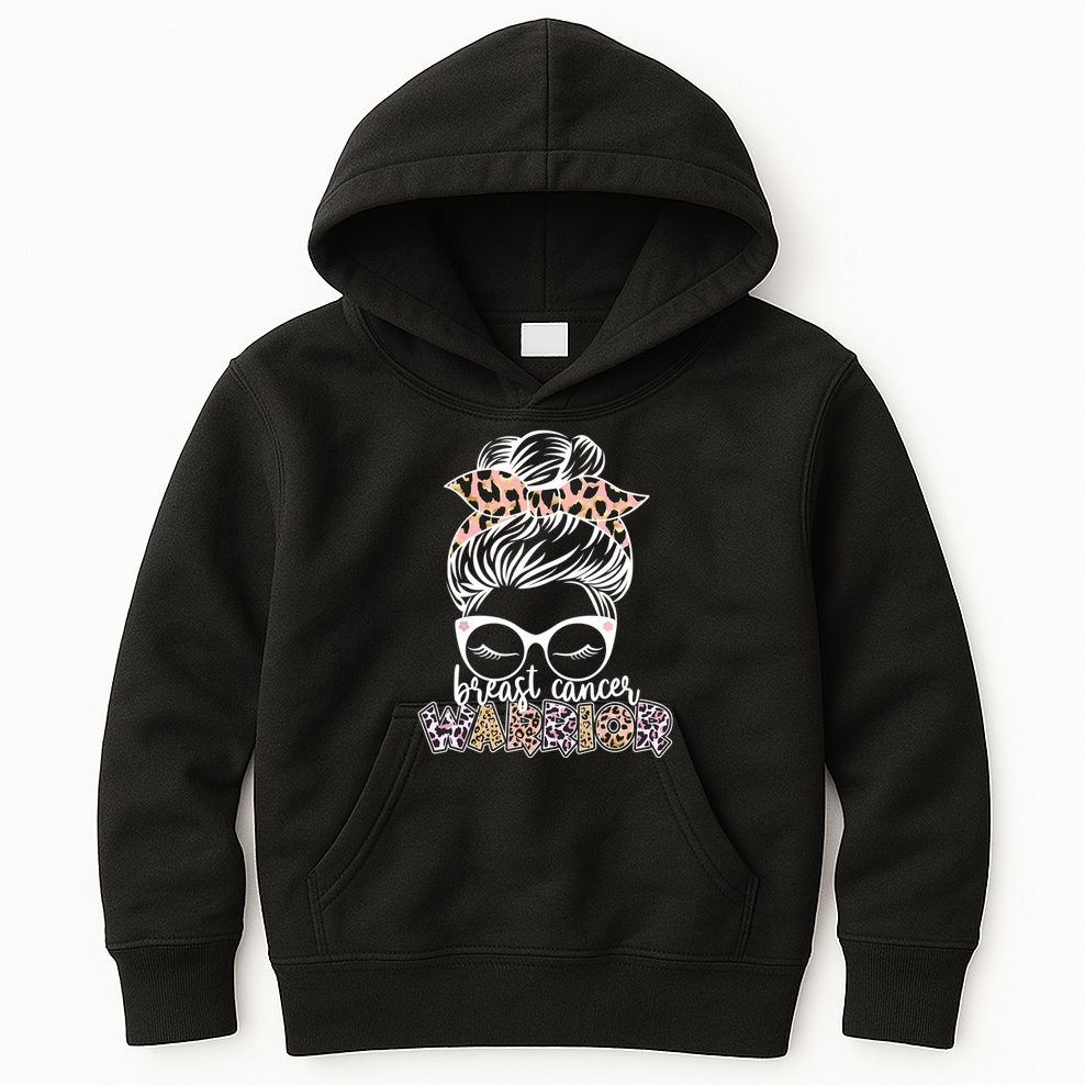 Cute Pink Leopard Print Breast Cancer Warrior Kids Hoodie