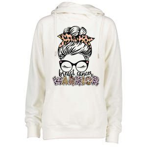 Cute Pink Leopard Print Breast Cancer Warrior Womens Funnel Neck Pullover Hood