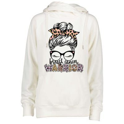 Cute Pink Leopard Print Breast Cancer Warrior Womens Funnel Neck Pullover Hood