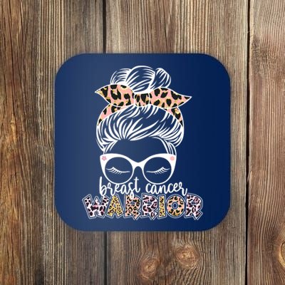 Cute Pink Leopard Print Breast Cancer Warrior Coaster