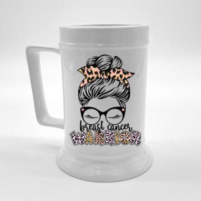 Cute Pink Leopard Print Breast Cancer Warrior Beer Stein