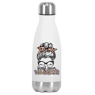 Cute Pink Leopard Print Breast Cancer Warrior Stainless Steel Insulated Water Bottle