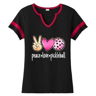 Cute Pickleballpeace Love Pickleball Lover Leopard Print Best Gift Ladies Halftime Notch Neck Tee