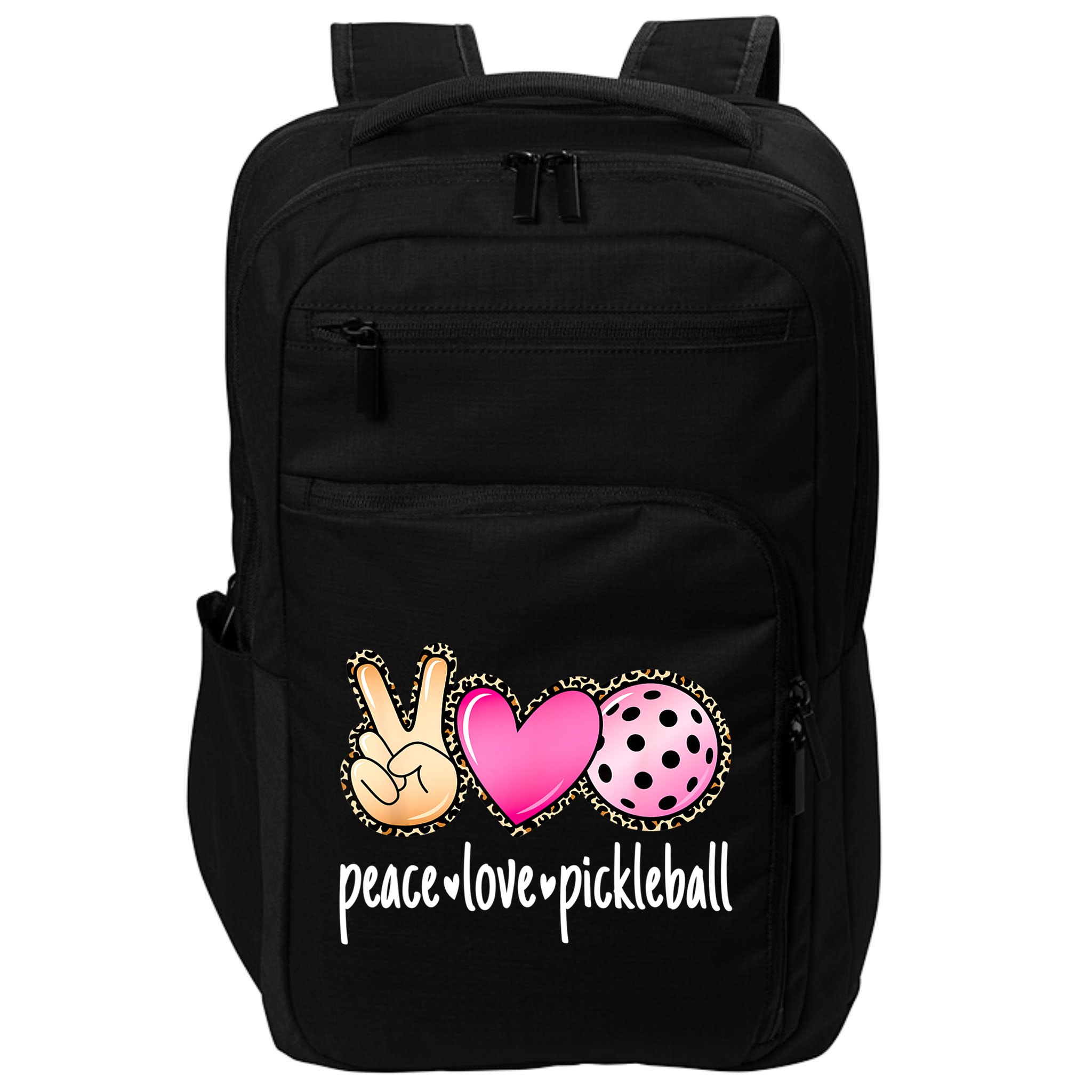 Cute Pickleballpeace Love Pickleball Lover Leopard Print Best Gift Impact Tech Backpack