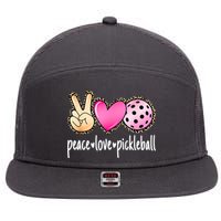 Cute Pickleballpeace Love Pickleball Lover Leopard Print Best Gift 7 Panel Mesh Trucker Snapback Hat