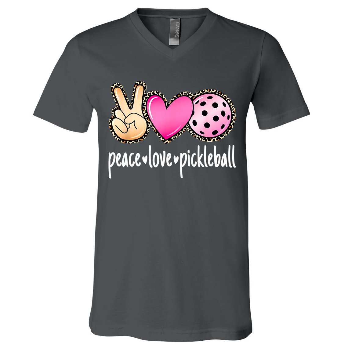 Cute Pickleballpeace Love Pickleball Lover Leopard Print Best Gift V-Neck T-Shirt