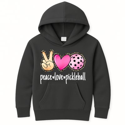 Cute Pickleballpeace Love Pickleball Lover Leopard Print Best Gift Kids Hoodie