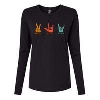 Classic Peace Love Rock Vintage Concert Band Rock Music Womens Cotton Relaxed Long Sleeve T-Shirt