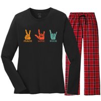 Classic Peace Love Rock Vintage Concert Band Rock Music Women's Long Sleeve Flannel Pajama Set 