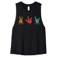 Classic Peace Love Rock Vintage Concert Band Rock Music Women's Racerback Cropped Tank