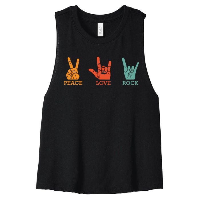 Classic Peace Love Rock Vintage Concert Band Rock Music Women's Racerback Cropped Tank