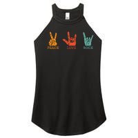 Classic Peace Love Rock Vintage Concert Band Rock Music Women's Perfect Tri Rocker Tank