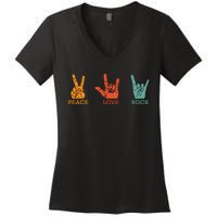 Classic Peace Love Rock Vintage Concert Band Rock Music Women's V-Neck T-Shirt