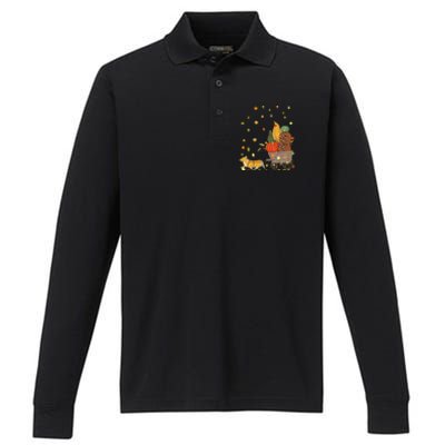 Corgi Pumpkin Leopard Dog Lover Fall Leaves Thanksgiving Gift Performance Long Sleeve Polo