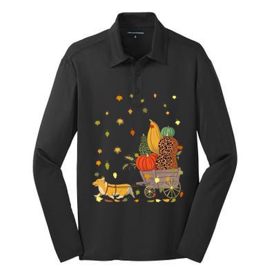 Corgi Pumpkin Leopard Dog Lover Fall Leaves Thanksgiving Gift Silk Touch Performance Long Sleeve Polo