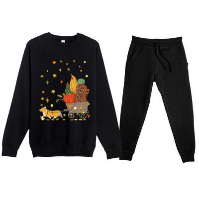 Corgi Pumpkin Leopard Dog Lover Fall Leaves Thanksgiving Gift Premium Crewneck Sweatsuit Set