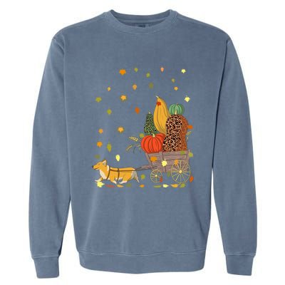 Corgi Pumpkin Leopard Dog Lover Fall Leaves Thanksgiving Gift Garment-Dyed Sweatshirt