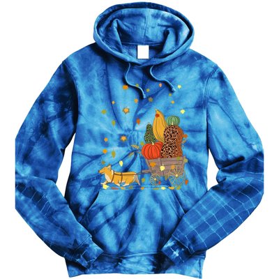 Corgi Pumpkin Leopard Dog Lover Fall Leaves Thanksgiving Gift Tie Dye Hoodie