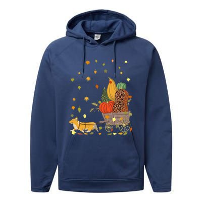 Corgi Pumpkin Leopard Dog Lover Fall Leaves Thanksgiving Gift Performance Fleece Hoodie