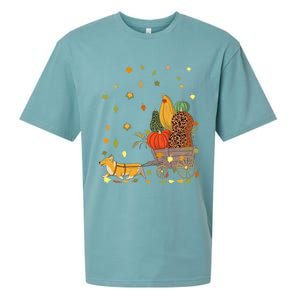 Corgi Pumpkin Leopard Dog Lover Fall Leaves Thanksgiving Gift Sueded Cloud Jersey T-Shirt