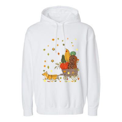 Corgi Pumpkin Leopard Dog Lover Fall Leaves Thanksgiving Gift Garment-Dyed Fleece Hoodie