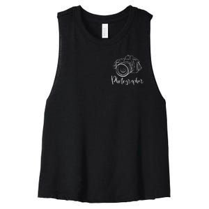 Camera Photographer Lens Cameraman Focus Photography Women's Racerback Cropped Tank